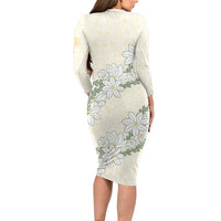 Ia Orana Tahiti Tiare Family Matching Long Sleeve Bodycon Dress and Hawaiian Shirt Lemon Yellow Lei LT7 - Polynesian Pride