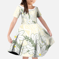 Ia Orana Tahiti Tiare Family Matching Off The Shoulder Long Sleeve Dress and Hawaiian Shirt Lemon Yellow Lei LT7 Daughter's Dress Lemon - Polynesian Pride