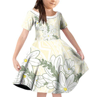 Ia Orana Tahiti Tiare Family Matching Off Shoulder Short Dress and Hawaiian Shirt Lemon Yellow Lei LT7 Daughter's Dress Lemon - Polynesian Pride