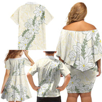 Ia Orana Tahiti Tiare Family Matching Off Shoulder Short Dress and Hawaiian Shirt Lemon Yellow Lei LT7 - Polynesian Pride