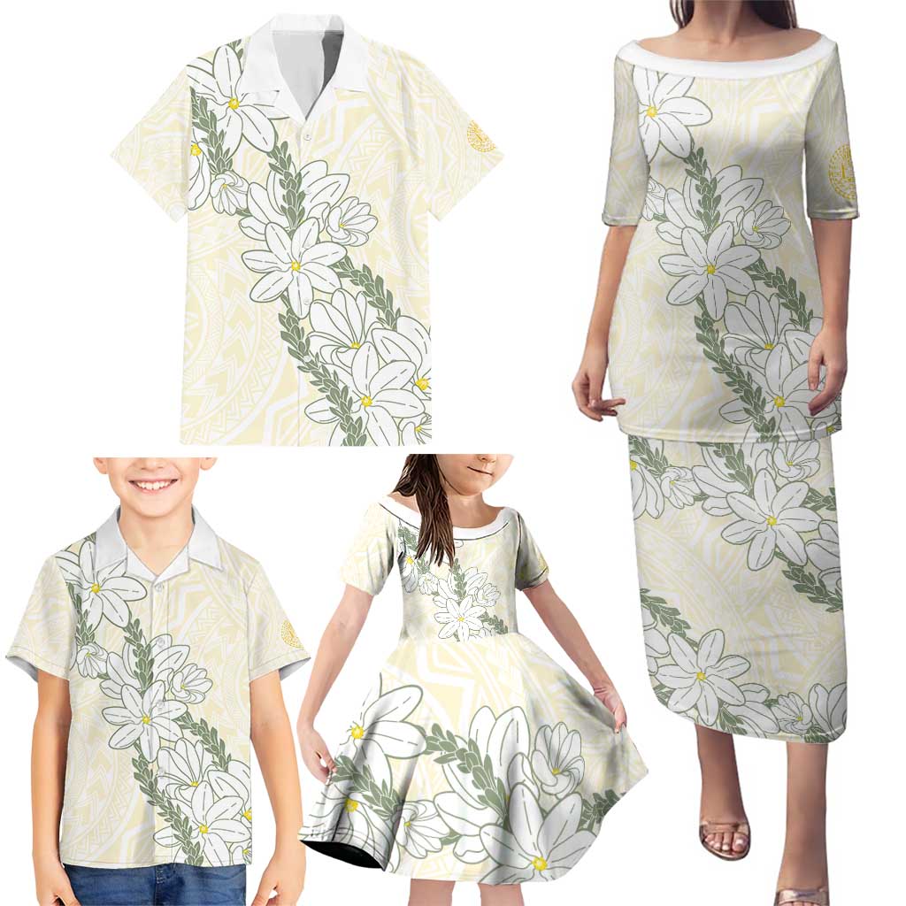 Ia Orana Tahiti Tiare Family Matching Puletasi and Hawaiian Shirt Lemon Yellow Lei LT7 - Polynesian Pride