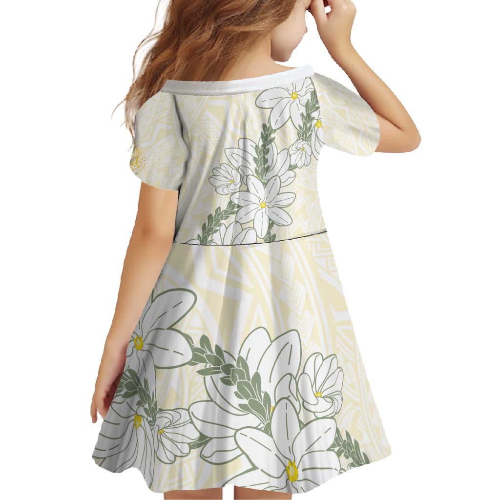 Ia Orana Tahiti Tiare Family Matching Short Sleeve Bodycon Dress and Hawaiian Shirt Lemon Yellow Lei LT7 - Polynesian Pride