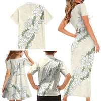 Ia Orana Tahiti Tiare Family Matching Short Sleeve Bodycon Dress and Hawaiian Shirt Lemon Yellow Lei LT7 - Polynesian Pride