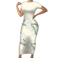 Ia Orana Tahiti Tiare Family Matching Short Sleeve Bodycon Dress and Hawaiian Shirt Lemon Yellow Lei LT7 Mom's Dress Lemon - Polynesian Pride