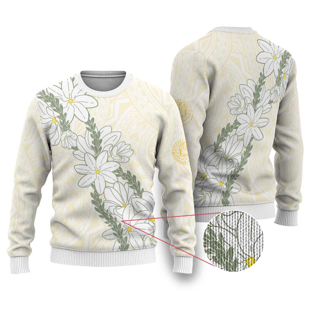 Ia Orana Tahiti Tiare Ugly Christmas Sweater Lemon Yellow Lei LT7 Lemon - Polynesian Pride