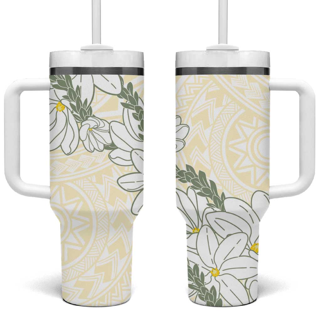 Ia Orana Tahiti Tiare Tumbler With Handle Lemon Yellow Lei LT7 One Size: 40 oz Lemon - Polynesian Pride
