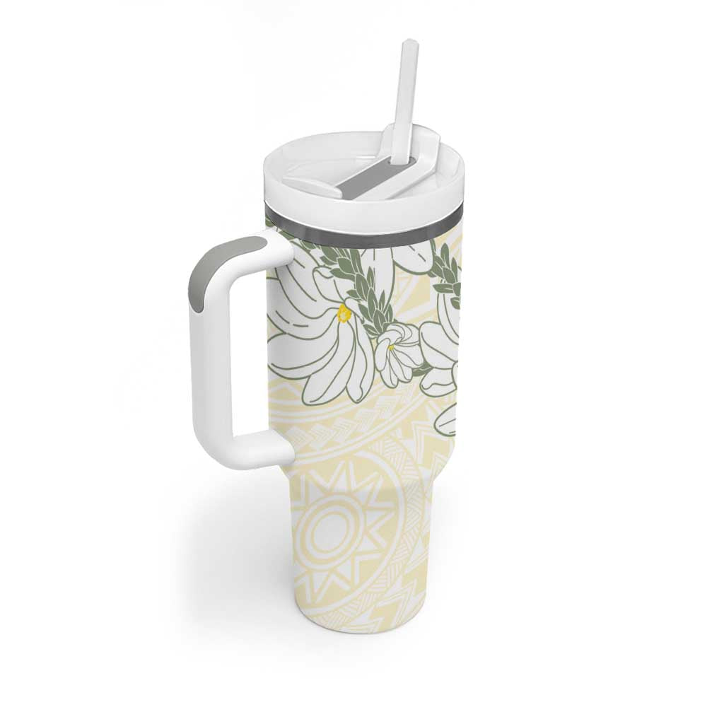 Ia Orana Tahiti Tiare Tumbler With Handle Lemon Yellow Lei LT7 - Polynesian Pride
