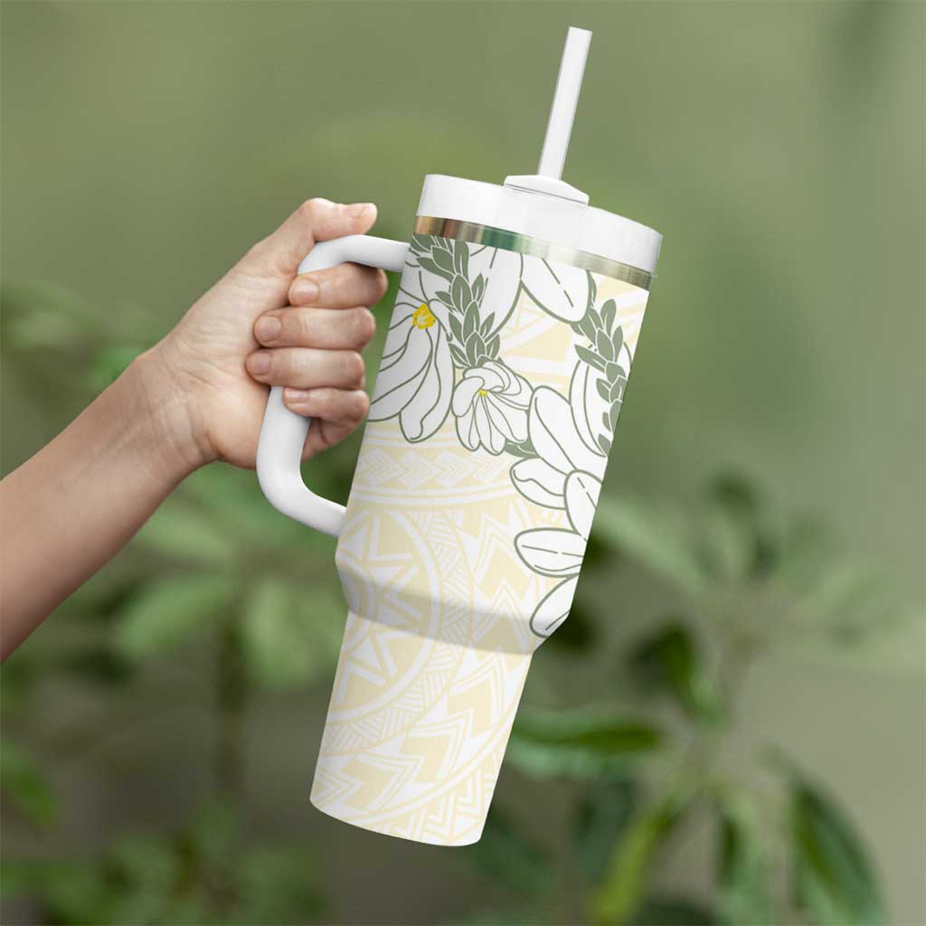 Ia Orana Tahiti Tiare Tumbler With Handle Lemon Yellow Lei LT7 - Polynesian Pride