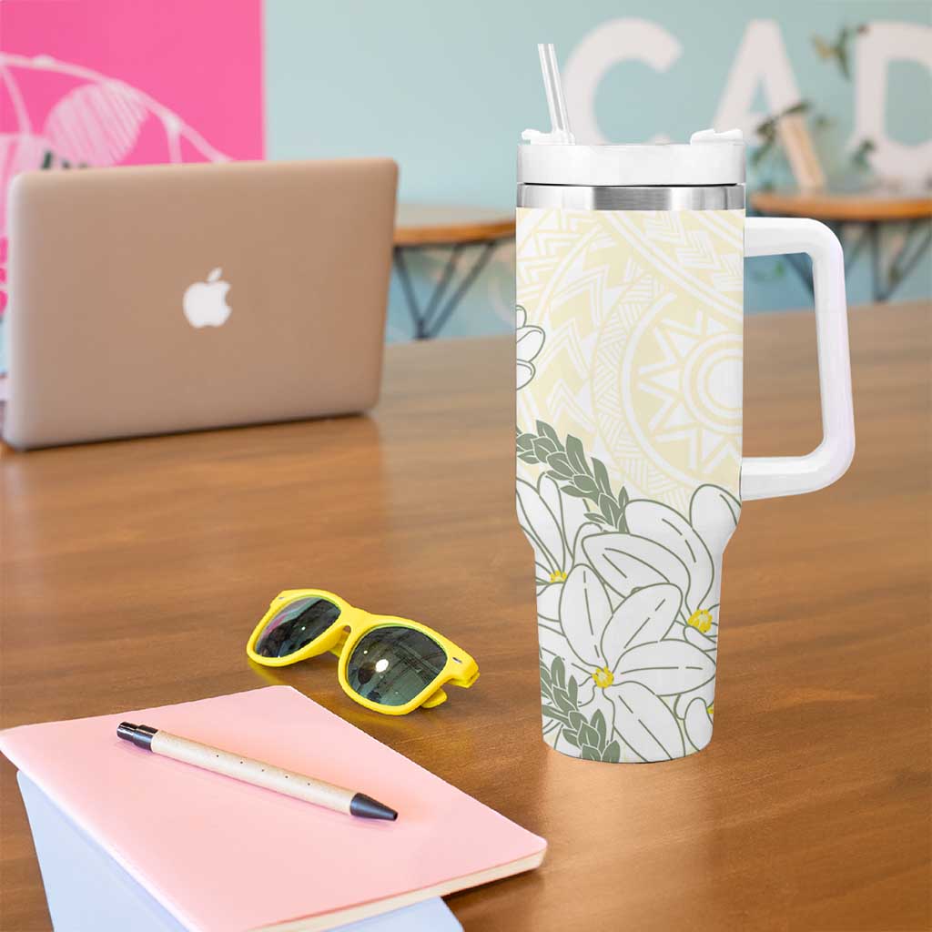 Ia Orana Tahiti Tiare Tumbler With Handle Lemon Yellow Lei LT7 - Polynesian Pride