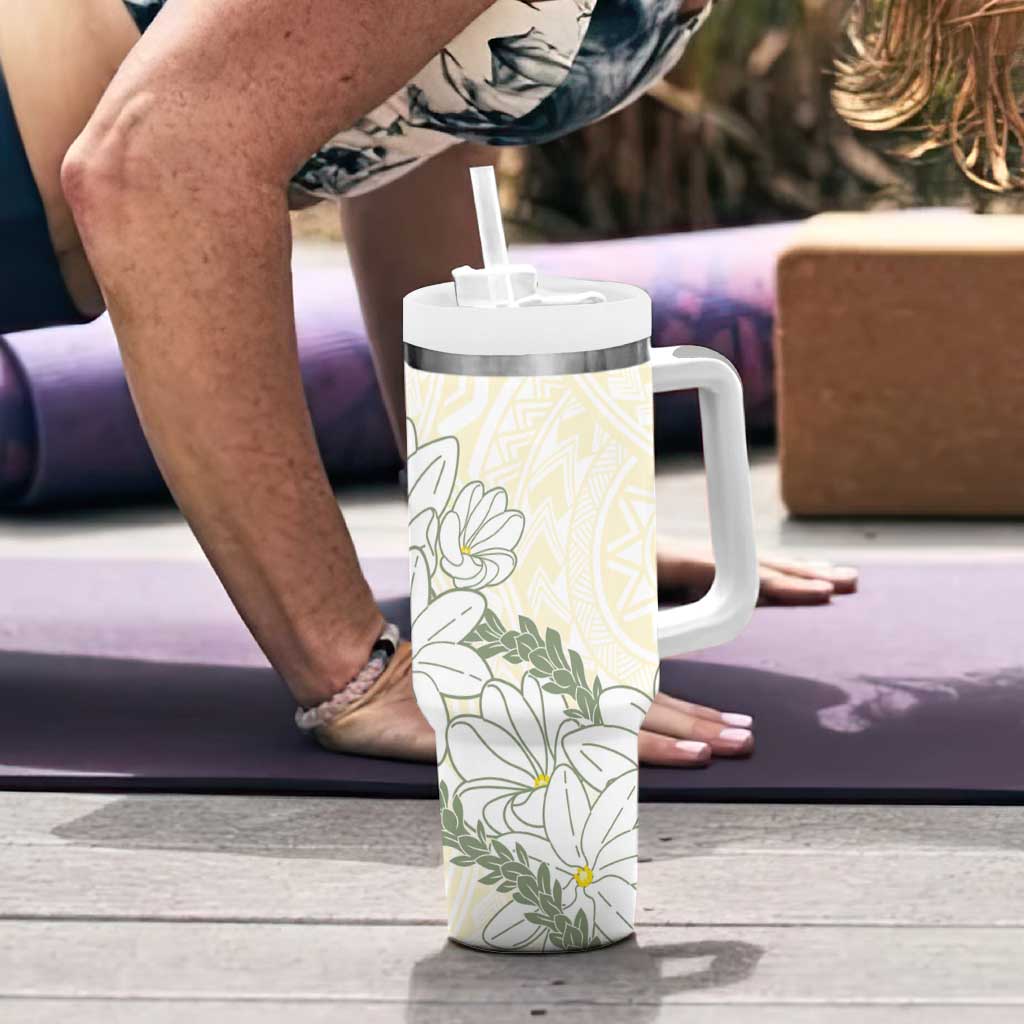 Ia Orana Tahiti Tiare Tumbler With Handle Lemon Yellow Lei LT7 - Polynesian Pride