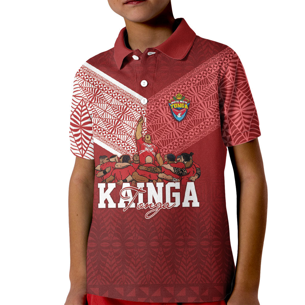 Mate Ma'a Tonga Custom Ngatu Kid Polo Shirt Kainga - Sipi Tau LT7 Kid Red - Polynesian Pride