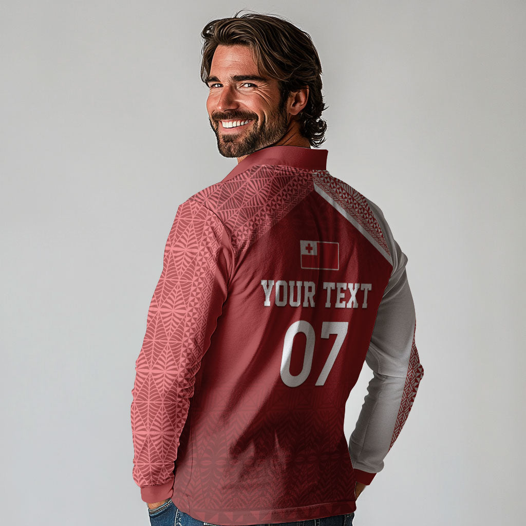 Mate Ma'a Tonga Custom Ngatu Long Sleeve Polo Shirt Kainga - Sipi Tau LT7 - Polynesian Pride