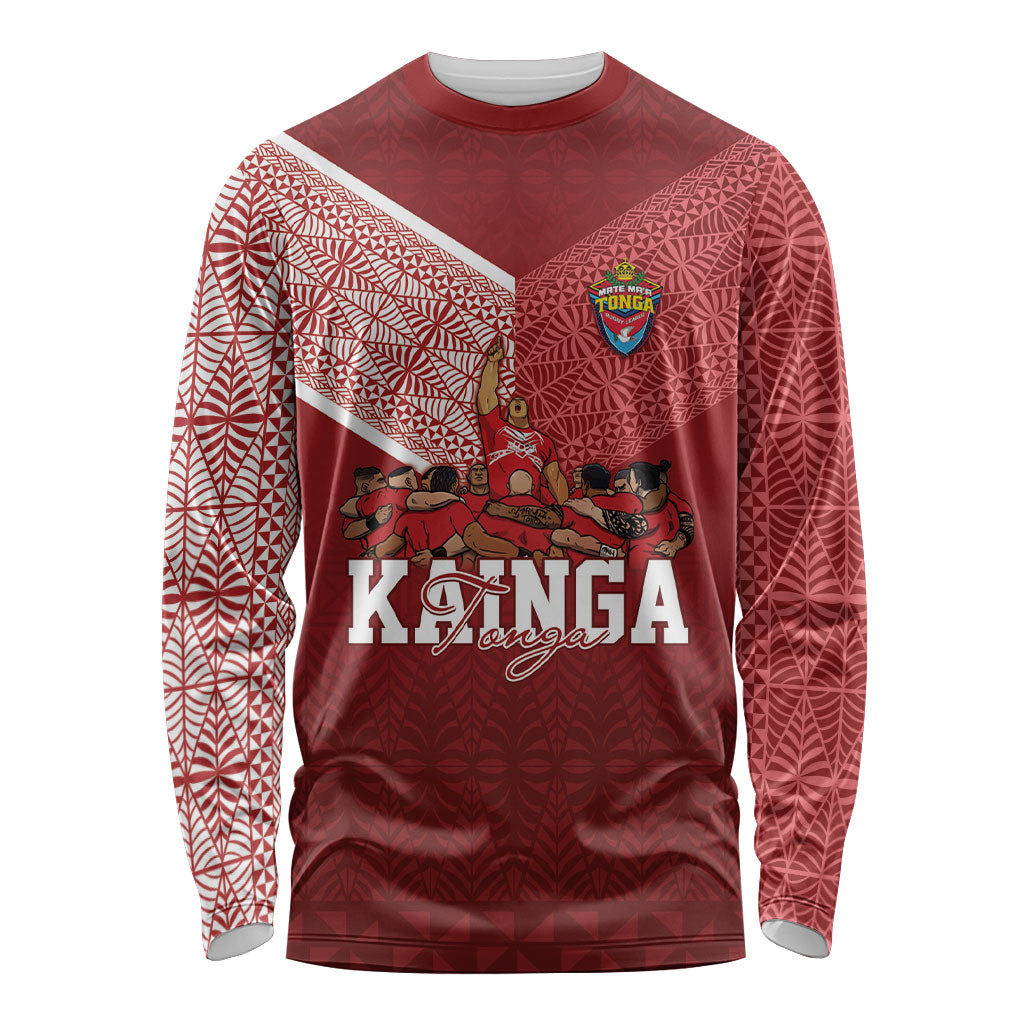 Mate Ma'a Tonga Custom Ngatu Long Sleeve Shirt Kainga - Sipi Tau LT7 Unisex Red - Polynesian Pride