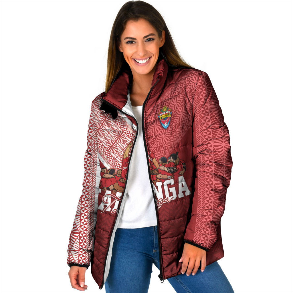 Mate Ma'a Tonga Custom Ngatu Padded Jacket Kainga - Sipi Tau LT7 Women Red - Polynesian Pride