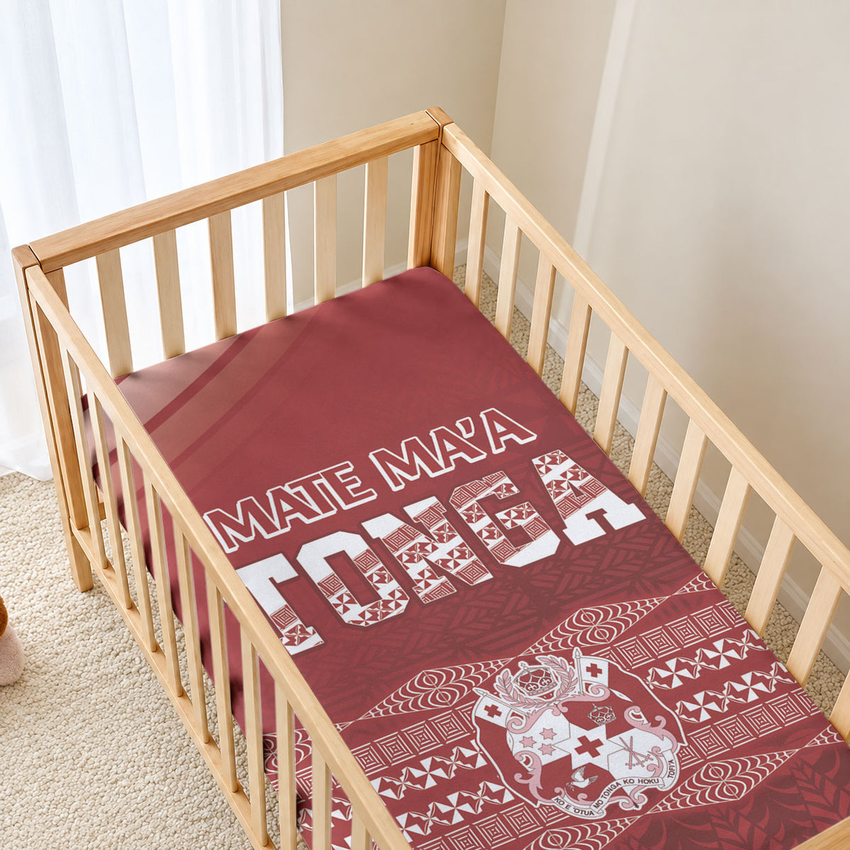 Mate Ma'a Tonga Baby Bed Cover Basic Ngatu Kupesi Motif LT7 - Polynesian Pride