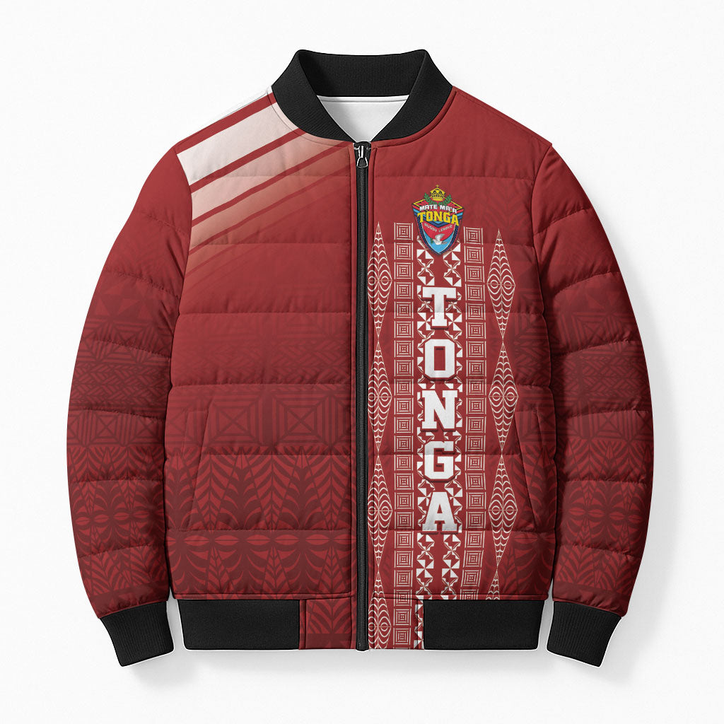 Mate Ma'a Tonga Custom Bomber Puffer Jacket Basic Ngatu Kupesi Motif LT7 Unisex Red - Polynesian Pride