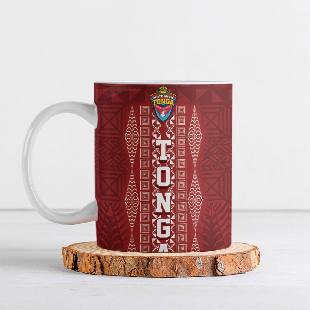Mate Ma'a Tonga Custom Ceramic Mug Basic Ngatu Kupesi Motif LT7 Red - Polynesian Pride