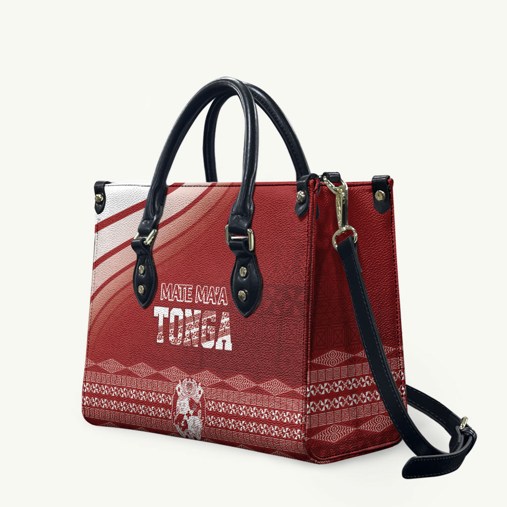 Mate Ma'a Tonga Leather Bag Basic Ngatu Kupesi Motif LT7 Red - Polynesian Pride