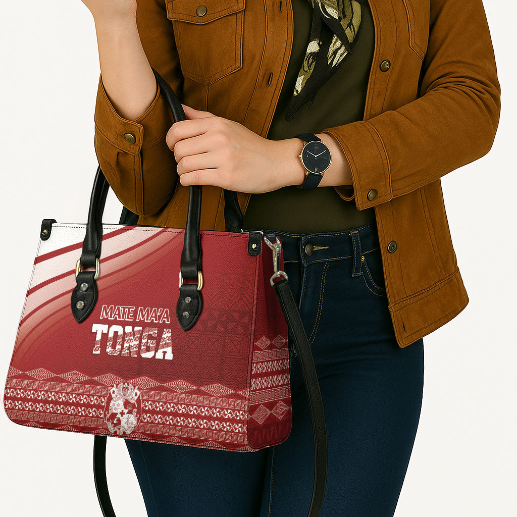 Mate Ma'a Tonga Leather Bag Basic Ngatu Kupesi Motif LT7 - Polynesian Pride