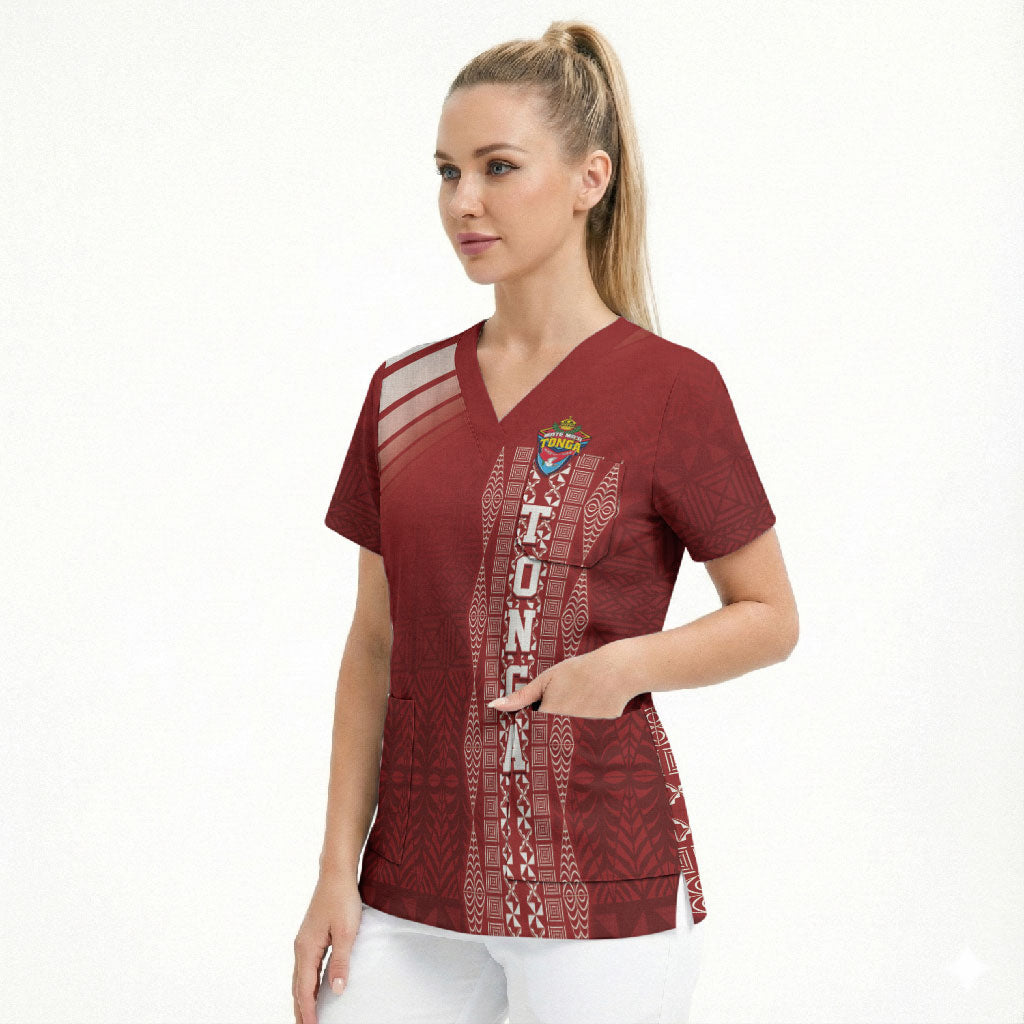 Mate Ma'a Tonga Custom Scrub Top Basic Ngatu Kupesi Motif LT7 - Polynesian Pride
