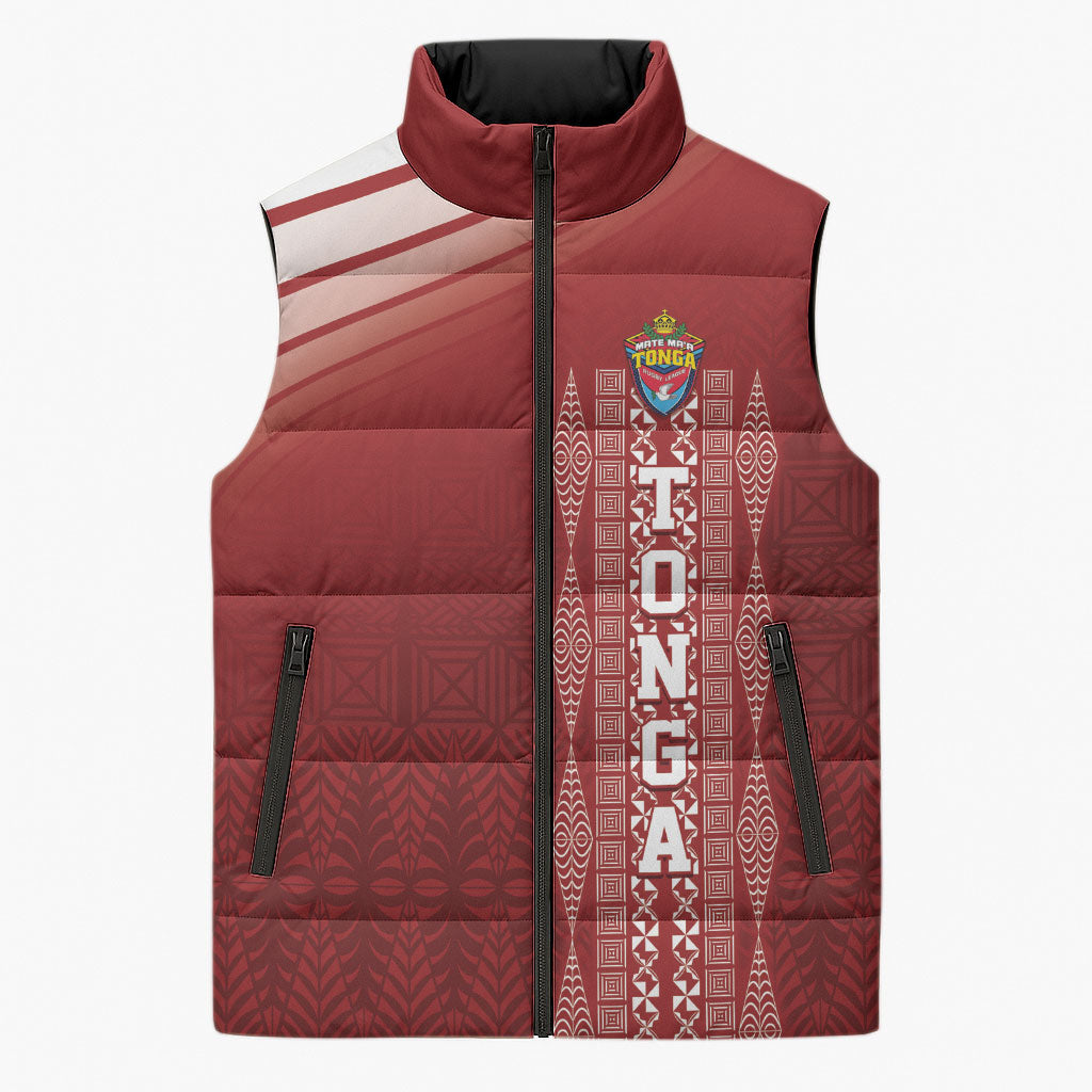 Mate Ma'a Tonga Custom Sleeveless Puffer Jacket Basic Ngatu Kupesi Motif LT7 Unisex Red - Polynesian Pride