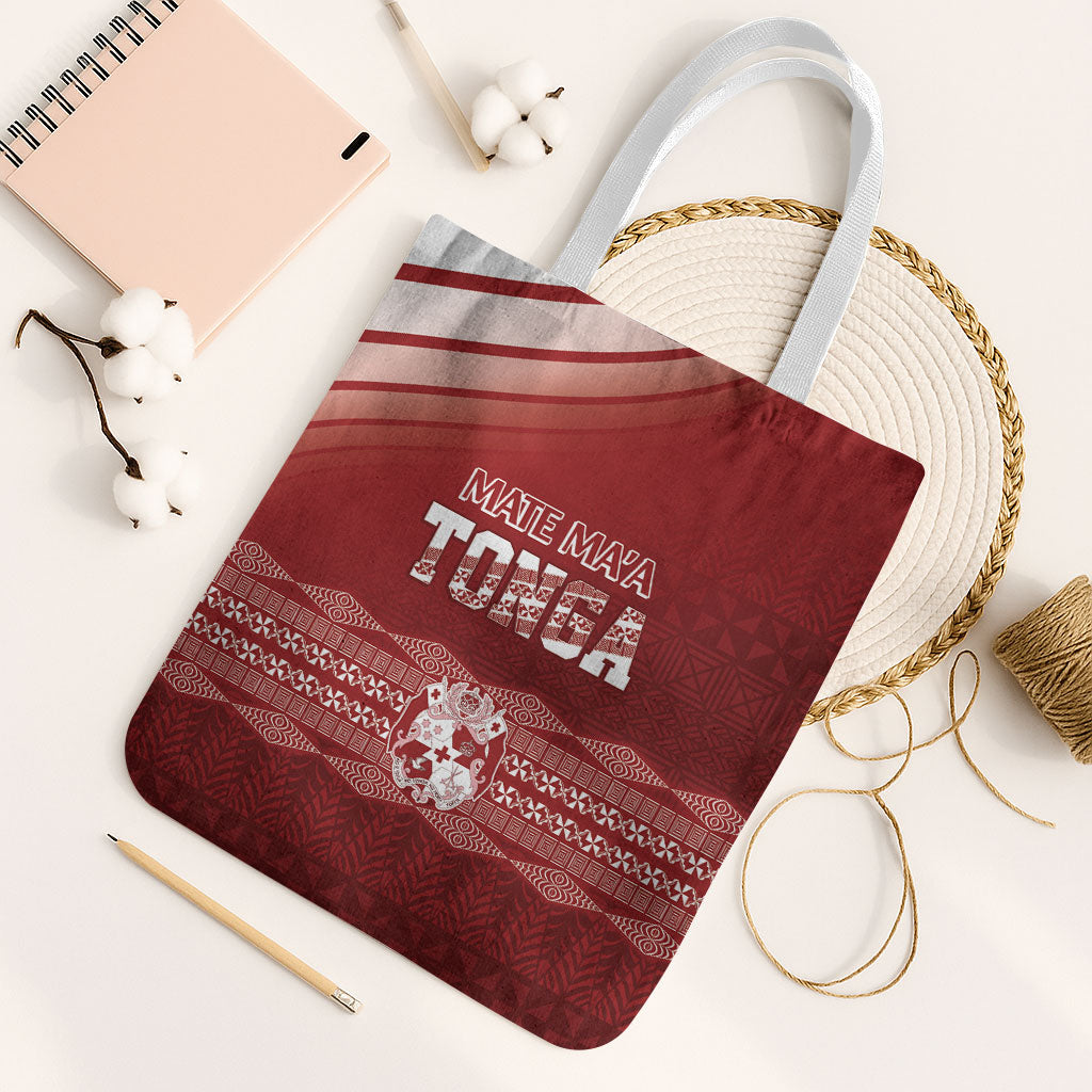 Mate Ma'a Tonga Tote Bag Basic Ngatu Kupesi Motif LT7 White Strap One Size Red - Polynesian Pride