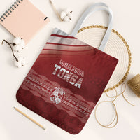 Mate Ma'a Tonga Tote Bag Basic Ngatu Kupesi Motif LT7 White Strap One Size Red - Polynesian Pride