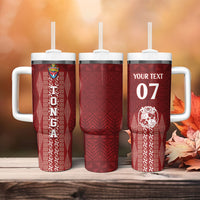 Mate Ma'a Tonga Custom Tumbler With Handle Basic Ngatu Kupesi Motif LT7 - Polynesian Pride