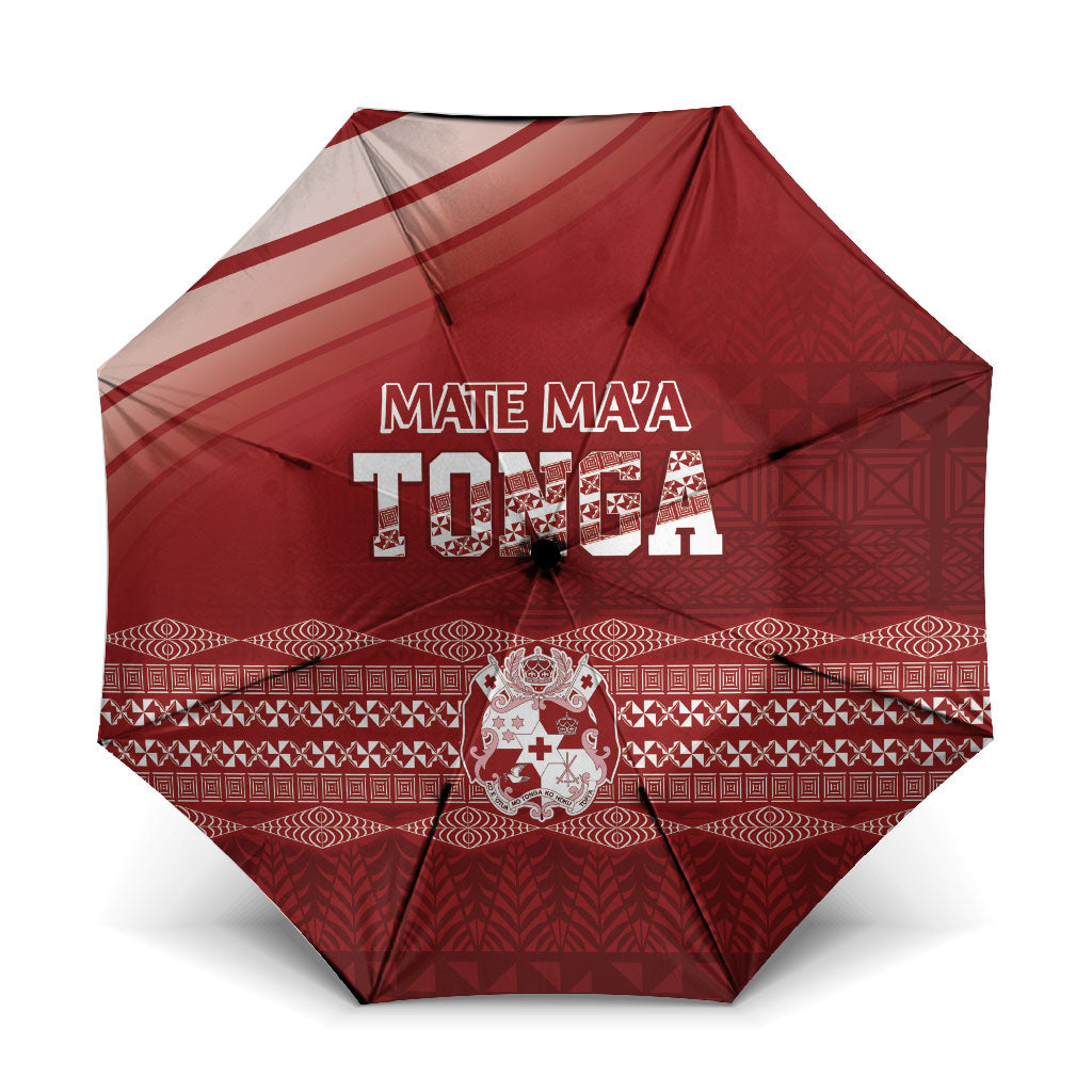 Mate Ma'a Tonga Umbrella Basic Ngatu Kupesi Motif LT7 One Size Folded 11.42 inch Opened Diameter 37.4 inch Red - Polynesian Pride