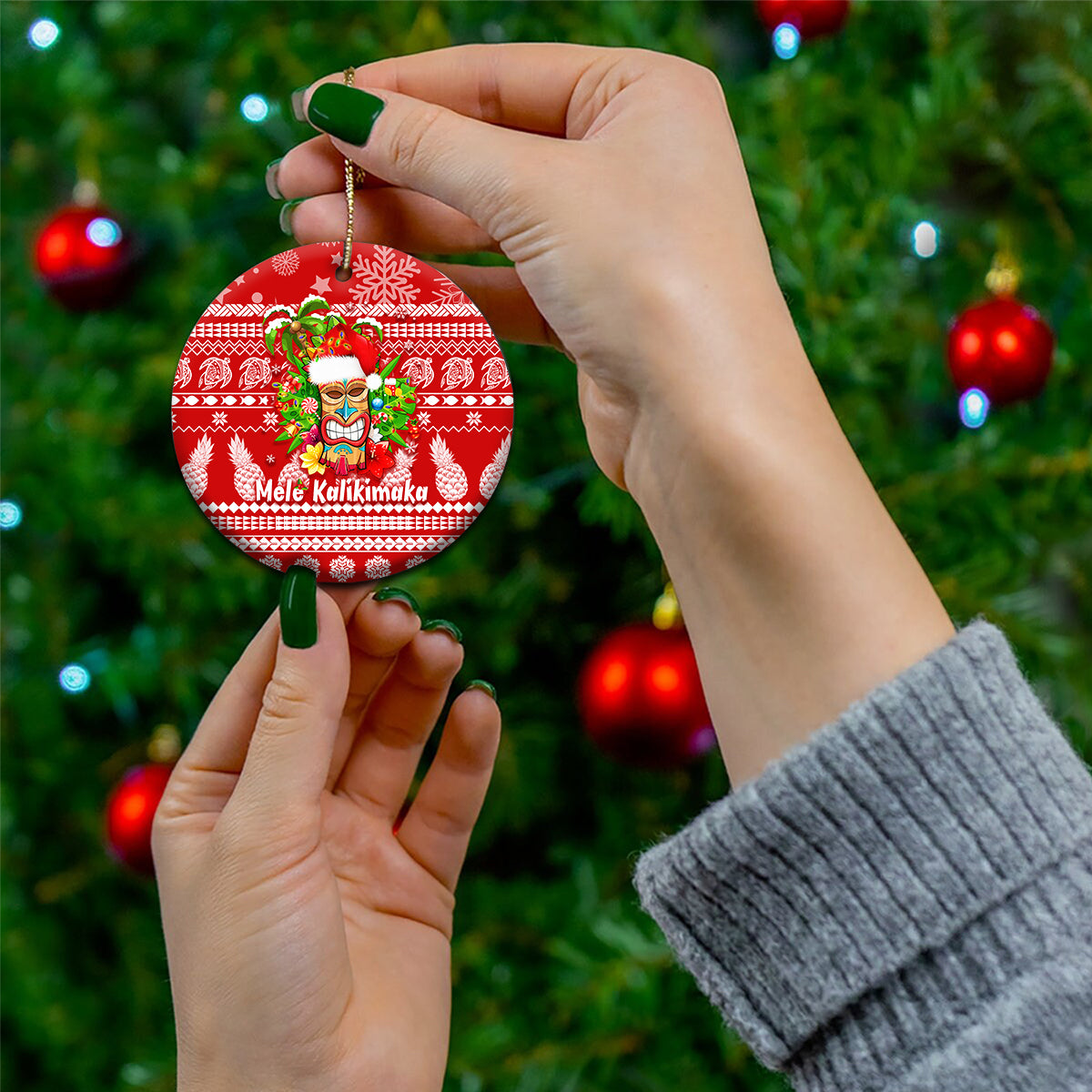Hawaii Tiki Christmas Ceramic Ornament Mele Kalikimaka LT7 - Polynesian Pride