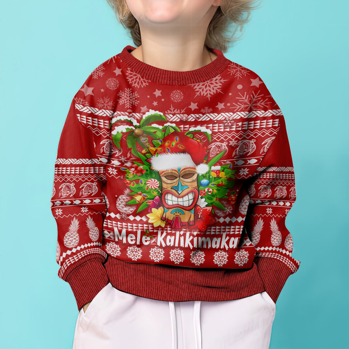 Hawaii Tiki Christmas Kid Ugly Christmas Sweater Mele Kalikimaka LT7 - Polynesian Pride