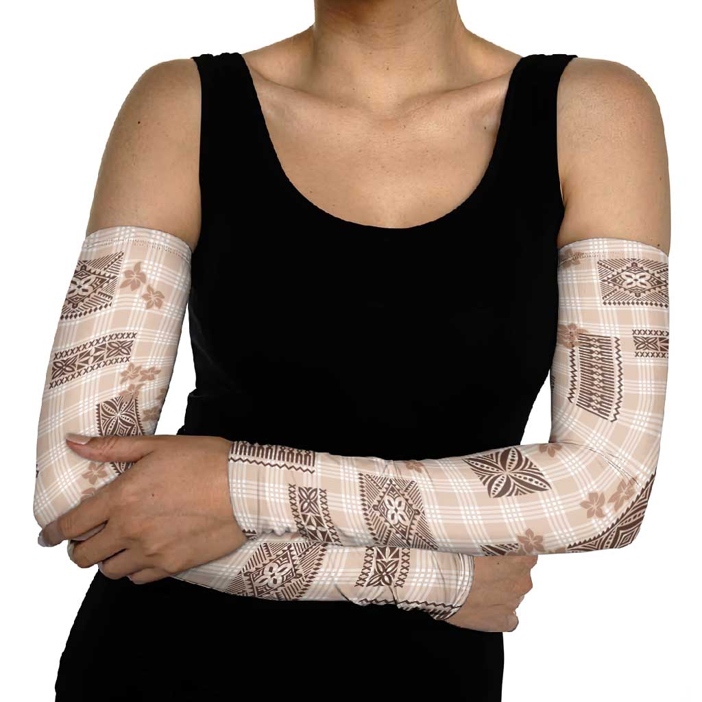 Hawaiian Quilt Tapa On Beige Palaka Motifs Arm Sleeves