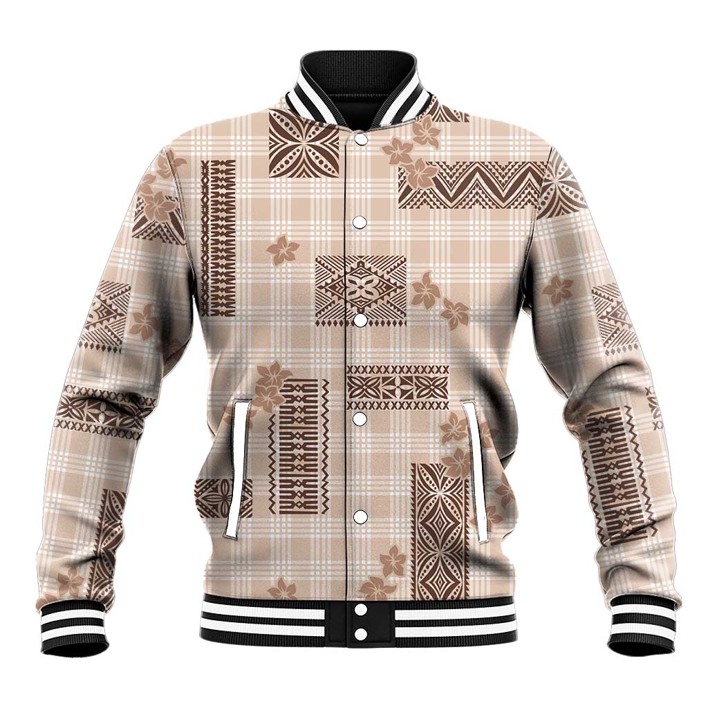 Hawaiian Quilt Tapa On Beige Palaka Motifs Baseball Jacket LT7 Unisex Beige - Polynesian Pride