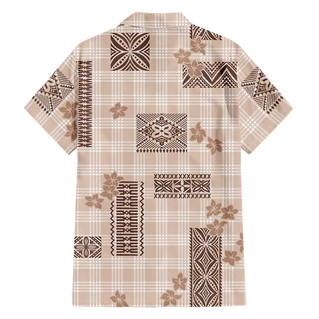 Hawaiian Quilt Tapa On Beige Palaka Motifs Family Matching Off Shoulder Short Dress and Hawaiian Shirt LT7 - Polynesian Pride