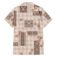 Hawaiian Quilt Tapa On Beige Palaka Motifs Family Matching Off Shoulder Short Dress and Hawaiian Shirt LT7 - Polynesian Pride