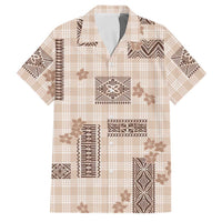 Hawaiian Quilt Tapa On Beige Palaka Motifs Family Matching Puletasi and Hawaiian Shirt LT7 Dad's Shirt - Short Sleeve Beige - Polynesian Pride