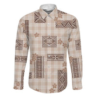Hawaiian Quilt Tapa On Beige Palaka Motifs Family Matching Summer Maxi Dress and Hawaiian Shirt LT7 Dad's Shirt - Long Sleeve Beige - Polynesian Pride