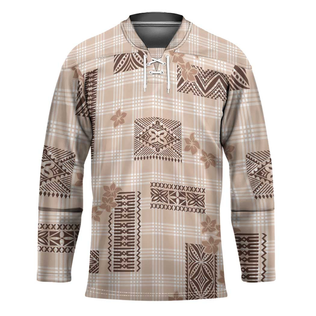 Hawaiian Quilt Tapa On Beige Palaka Motifs Hockey Jersey