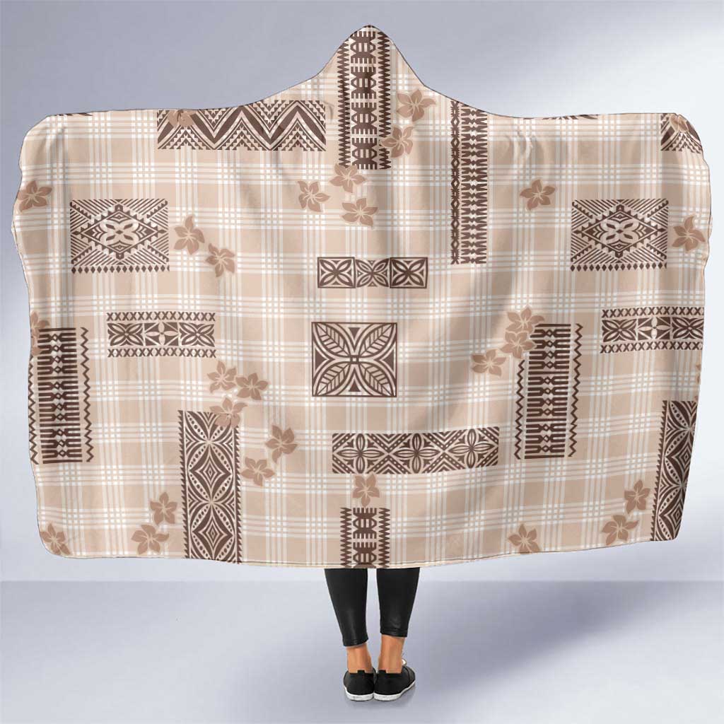 Hawaiian Quilt Tapa On Beige Palaka Motifs Hooded Blanket