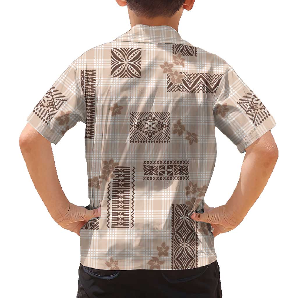 Hawaiian Quilt Tapa On Beige Palaka Motifs Kid Hawaiian Shirt