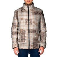 Hawaiian Quilt Tapa On Beige Palaka Motifs Padded Jacket