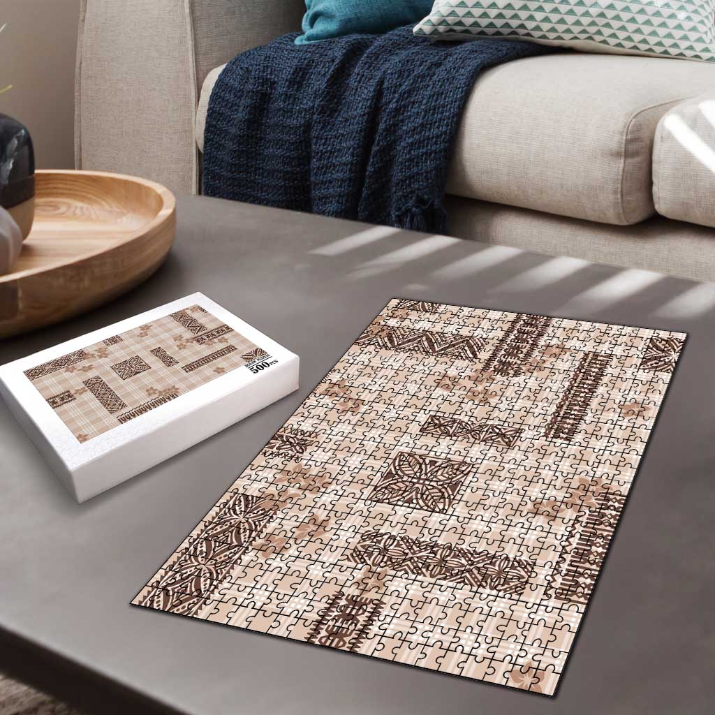 Hawaiian Quilt Tapa On Beige Palaka Motifs Puzzle LT7 - Polynesian Pride
