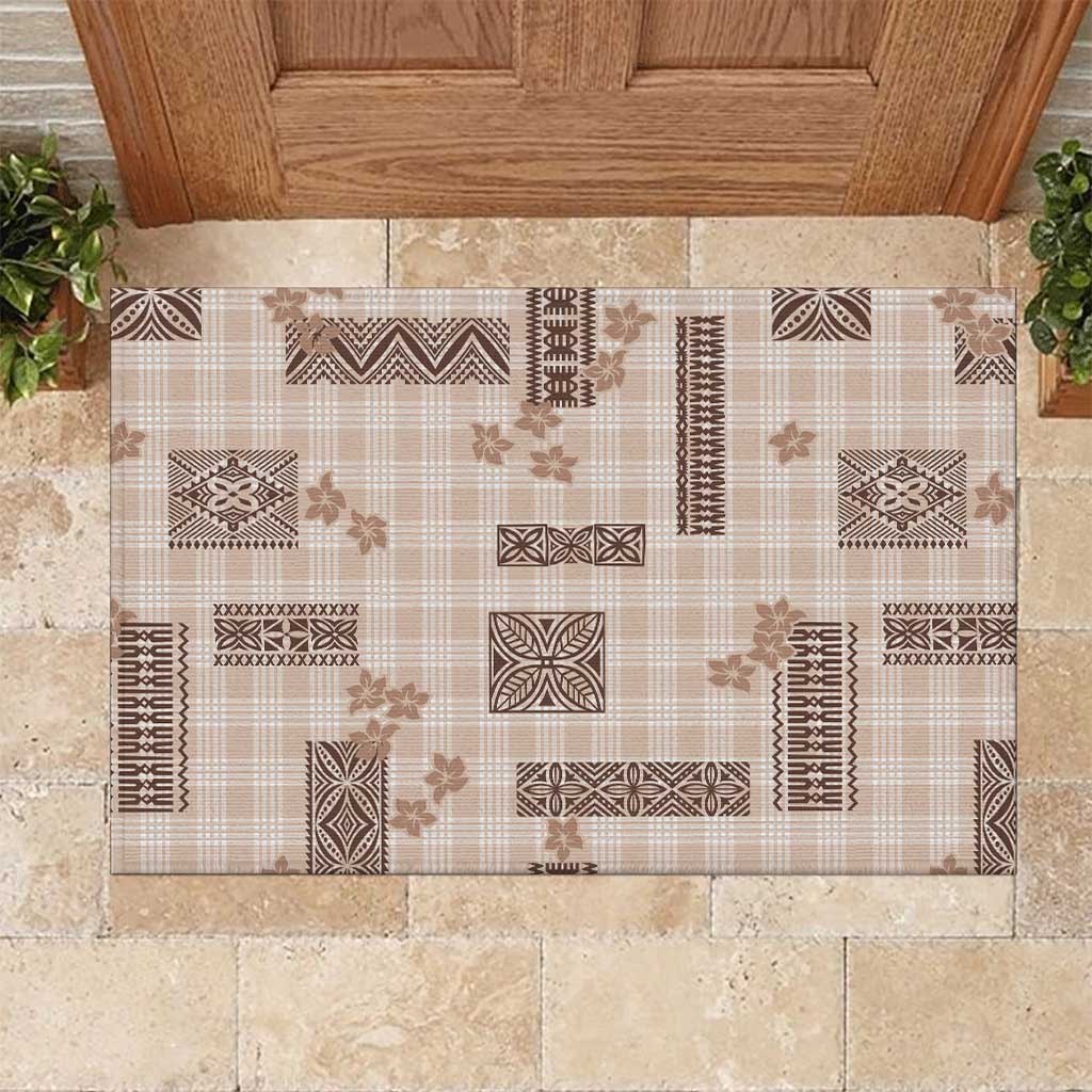 Hawaiian Quilt Tapa On Beige Palaka Motifs Rubber Doormat