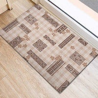 Hawaiian Quilt Tapa On Beige Palaka Motifs Rubber Doormat
