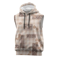 Hawaiian Quilt Tapa On Beige Palaka Motifs Sleeveless Hoodie LT7 Beige - Polynesian Pride