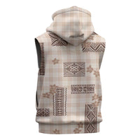 Hawaiian Quilt Tapa On Beige Palaka Motifs Sleeveless Hoodie LT7 - Polynesian Pride