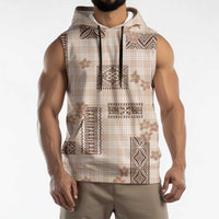 Hawaiian Quilt Tapa On Beige Palaka Motifs Sleeveless Hoodie LT7 - Polynesian Pride