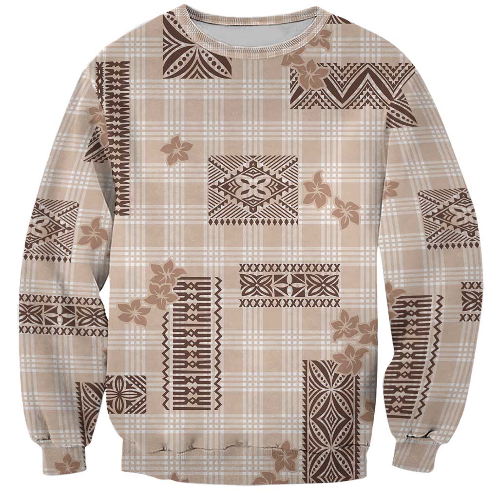 Hawaiian Quilt Tapa On Beige Palaka Motifs Sweatshirt LT7 Unisex Beige - Polynesian Pride