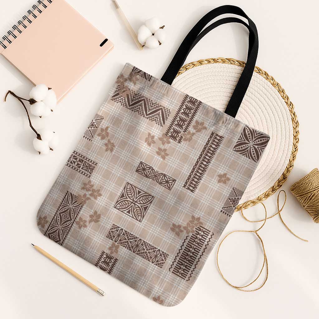 Hawaiian Quilt Tapa On Beige Palaka Motifs Tote Bag