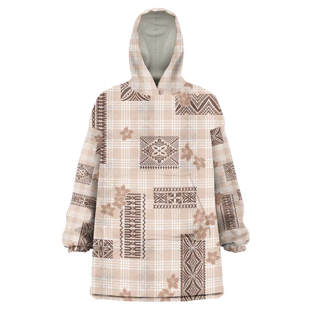 Hawaiian Quilt Tapa On Beige Palaka Motifs Wearable Blanket Hoodie